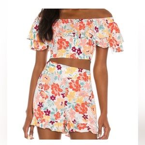 BCBGeneration Floral Button Ruffle Top and Shorts Matching Set